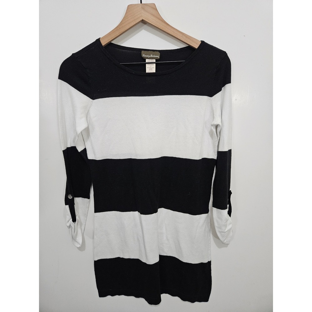 Tommy Bahama Womens Striped Long Sleeve Knit Top Black White TSW25000C Medium
